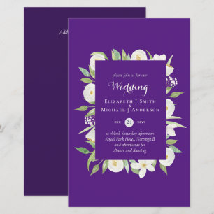 Purple Magnolia Floral Budget Wedding Invites A9
