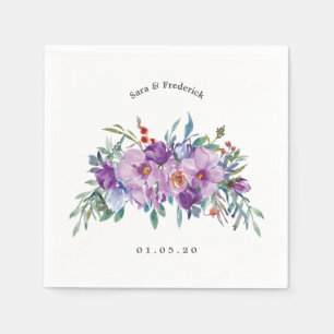 Purple Magnolias and Roses Wedding Napkin