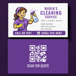 Purple Maid House Cleaning Service QR Code Business Card