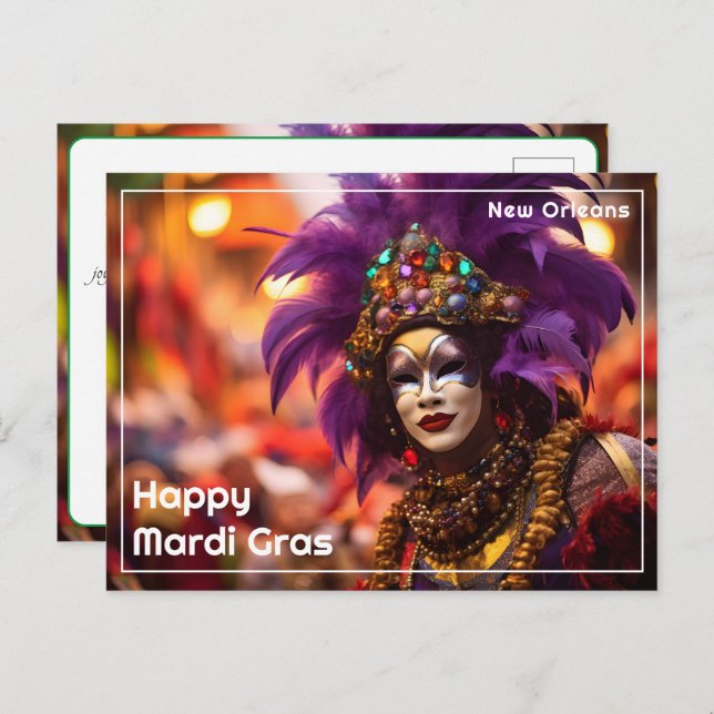 💚💜💛Purple Majesty: Mardi Gras Elegance  Postcard (Front/Back)
