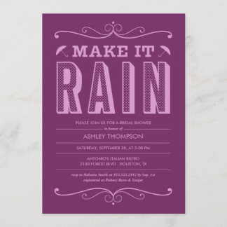 Purple Make it Rain Bridal Shower Invitations