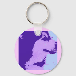 Purple Malamute Pop Art Key Ring