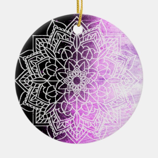 Purple Mandala Abstract Beautiful Christmas Ceramic Tree Decoration (Front)