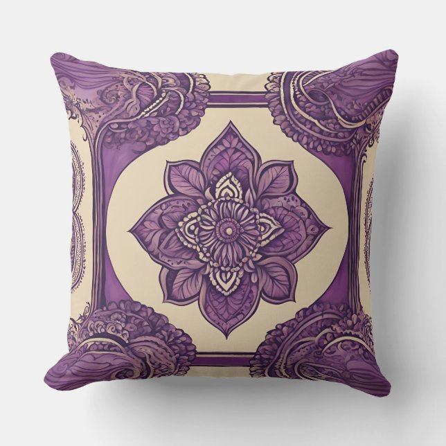 Purple mandala and floral patterns AI art  Cushion (Front)