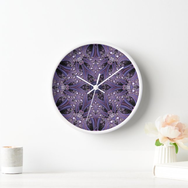 Purple Mandala Geometric Floral Psychedelic Trippy Clock (Home)