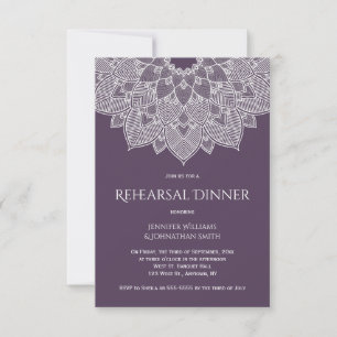 Purple mandala rehearsal dinner invitations