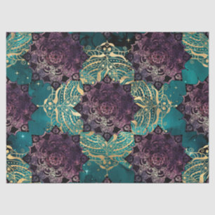 Purple Mandala's and Butterflies on Teal Night Sky Tissue Paper