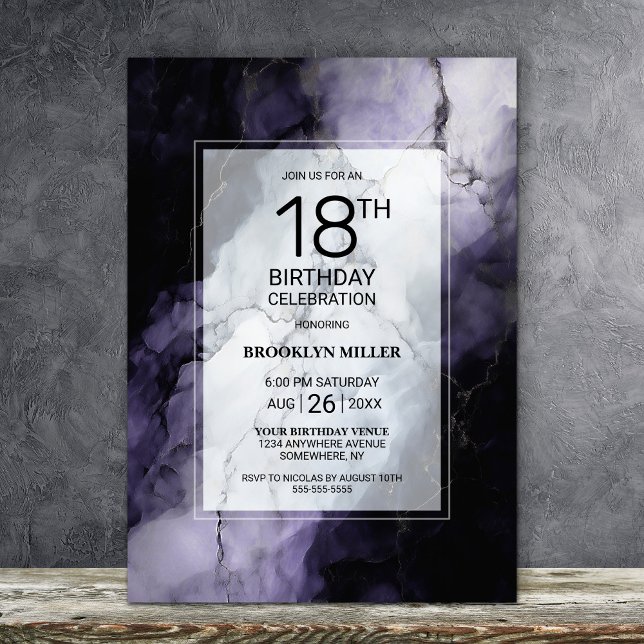 Purple Marble 18th Birthday Party Invitation (Creator Uploaded)
