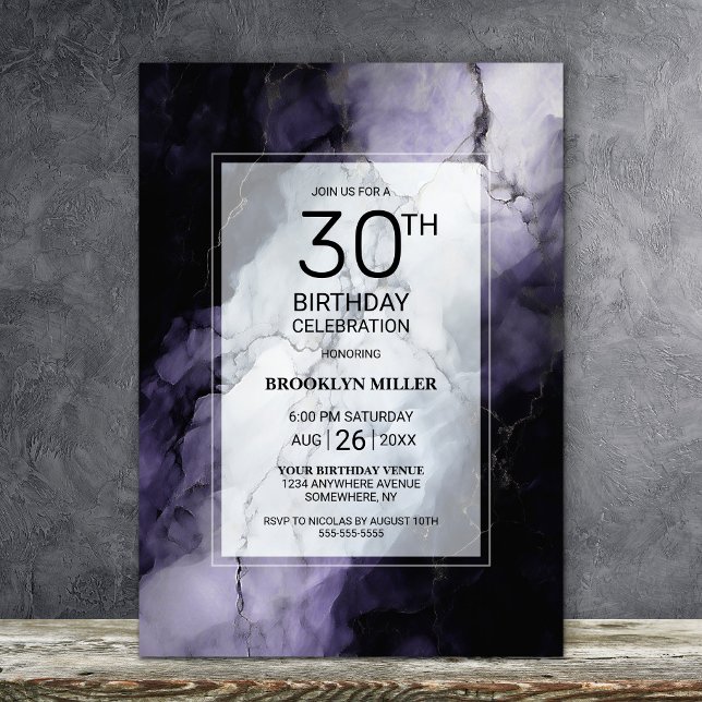 Purple Marble 30th Birthday Party Invitation (Creator Uploaded)