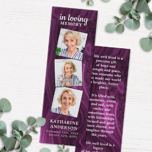 Purple Marble 3 Photo Poem Funeral Prayer Bookmark