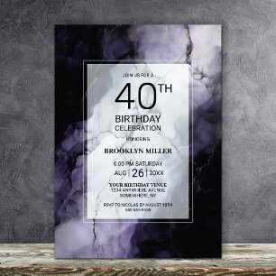 Purple Marble 40th Birthday Party Invitation