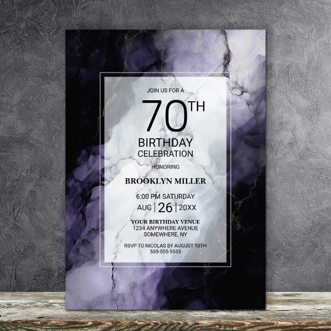 Purple Marble 70th Birthday Party Invitation (Creator Uploaded)