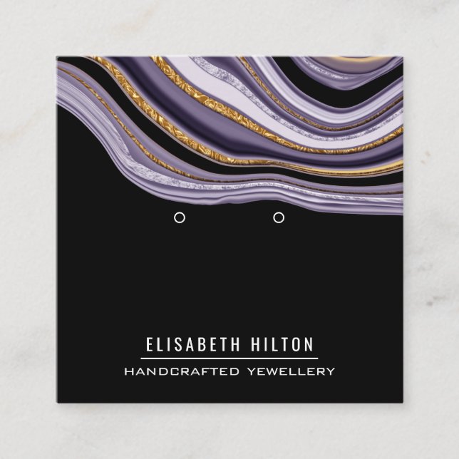 Purple marble agate Earring display Square Business Card (Front)
