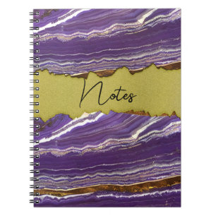 Purple Marble and Faux Gold Spiral Notebook