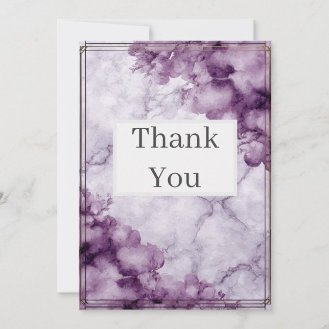 Purple Marble & Borders Thank You Card (Front)