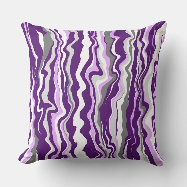 Purple Marble Fluid Art Cells and Stripes  Cushion (Front)