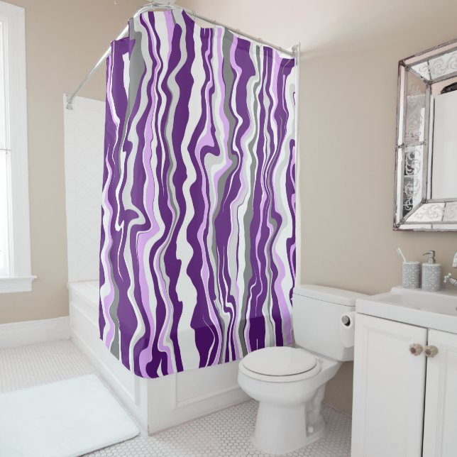 Purple Marble Fluid Art Stripes     Shower Curtain (In Situ)