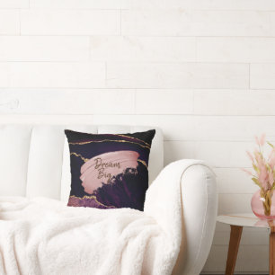 Purple Marble Gold Agate Inspiring Dream Big Cushion
