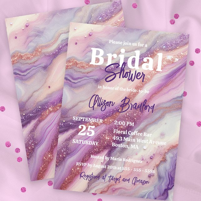Purple Marble Gold Glitter Veins Bridal Shower Invitation (Creator Uploaded)