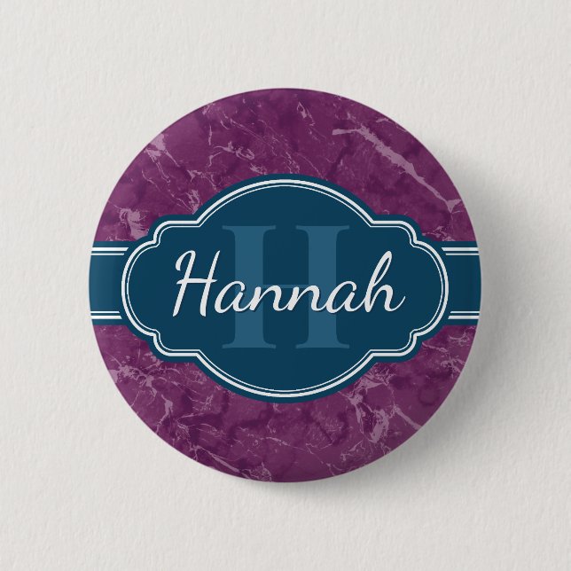 Purple Marble Pattern Teal Monogram 6 Cm Round Badge (Front)