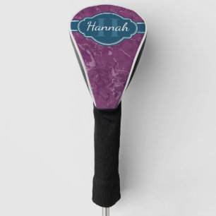 Purple Marble Pattern Teal Monogram Golf Head Cover