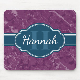 Purple Marble Pattern Teal Monogram Mouse Pad