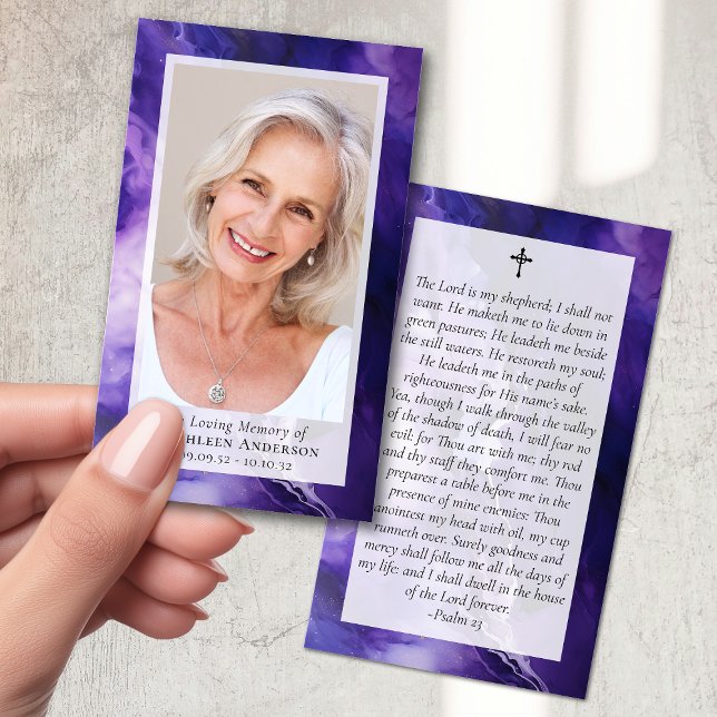 Purple Marble Photo Funeral Memorial Prayer Card (Creator Uploaded)