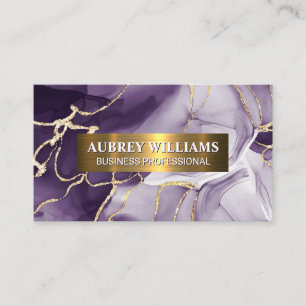 Purple Marble Stone Gold Sparkly Flakes Business Card