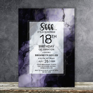 Purple Marble Surprise 18th Birthday Party Invitation