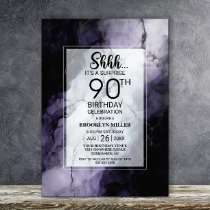 Purple Marble Surprise 90th Birthday Party Invitation