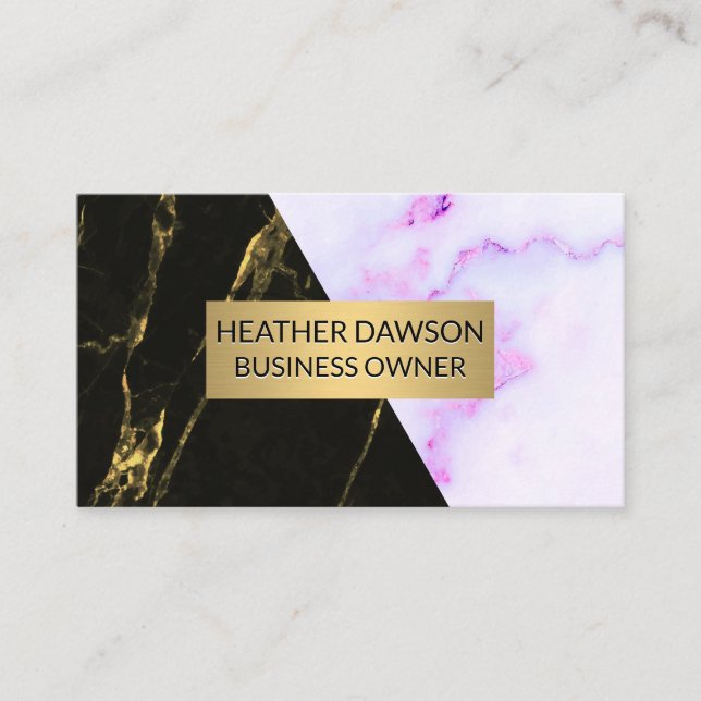 Purple Marble Texture | Black Gold Marble Business Card (Front)