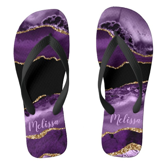 Purple Marbled Agate and Gold Glitter Jandals (Footbed)