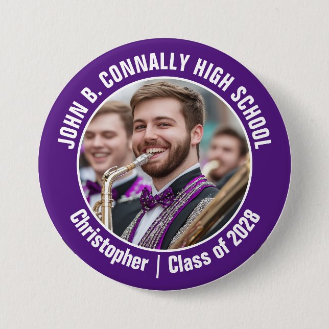 Purple Marching Band Photo High School Spirit 7.5 Cm Round Badge (Front)