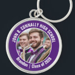Purple Marching Band Photo High School Spirit Key Ring<br><div class="desc">This cool customised high school marching band photo features white typography of your team and player name on a purple brag keychain for parents. Personalise with your student's photograph and class year as a proud parent. A mum and dad can take these to competition and games.</div>