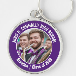Purple Marching Band Photo High School Spirit Key Ring