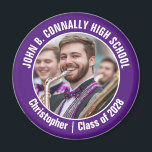 Purple Marching Band Photo High School Spirit Magnet<br><div class="desc">This cool customised high school marching band photo features white typography of your team and player name on a purple magnet. Personalise with your student's photograph and class year as a proud parent. A mum and dad can wear these buttons to competition and games.</div>