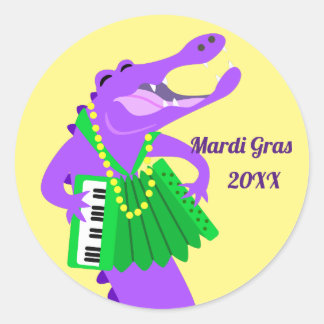 Purple Mardi Gras Alligator Classic Round Sticker