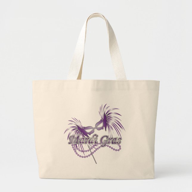 Purple Mardi Gras Mask Large Tote Bag (Front)