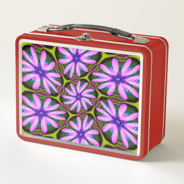 Purple Marguerite Patterns Metal Lunch Box (Front)
