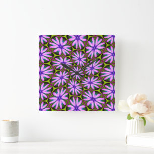 Purple Marguerite Patterns Square Wall Clock