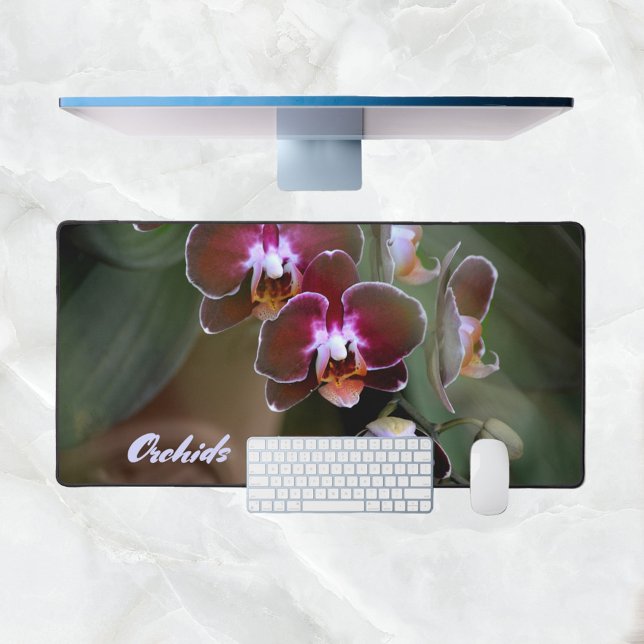 Purple Maroon and White Orchid Blossoms Floral Desk Mat (Creator Uploaded)