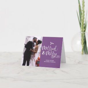 Purple, Married and Merry, Christmas, Photo Holiday Card