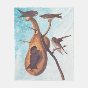 Purple Martin Audubon Bird Family and Gourd Home Fleece Blanket