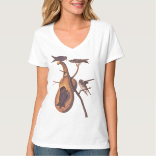 Purple Martin Audubon Bird Family and Gourd Home T-Shirt