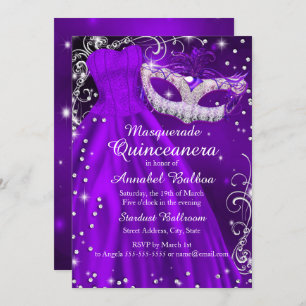 Purple Mask & Dress Masquerade Quinceanera Invite