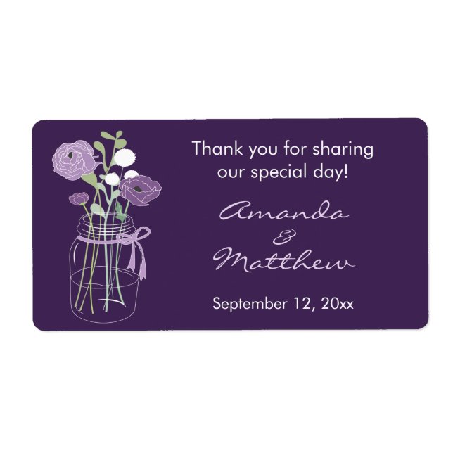 Purple Mason Jar Wedding Favour Labels (Front)