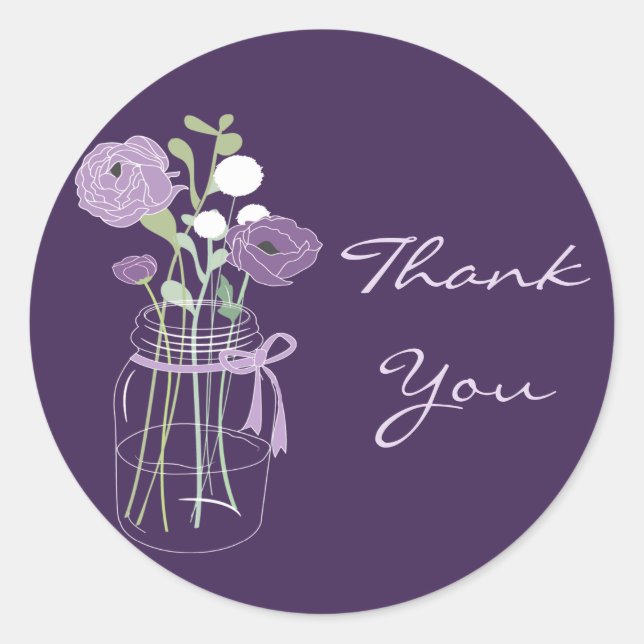 Purple Mason Jar Wedding Favour Stickers (Front)