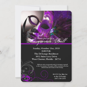 Purple Masquerade Ball Mask Costume Halloween Part Invitation