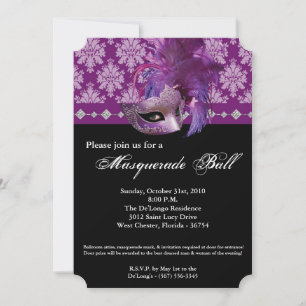 Purple Masquerade Ball Mask Costume Halloween Part Invitation