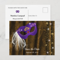 Purple Masquerade Bronze Gold Damask Save the Date